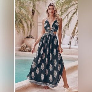 Cupshe Bohemian Beach Dress Women'sLong Sexy Feather Print Maxi Med